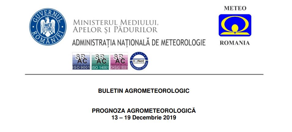 prognoza agrometeorologica 13 - 19 decembrie 2019