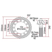 COROANA SI PINION 9X33 PUNTE FATA TRACTOR MASSEY FERGUSON 3065