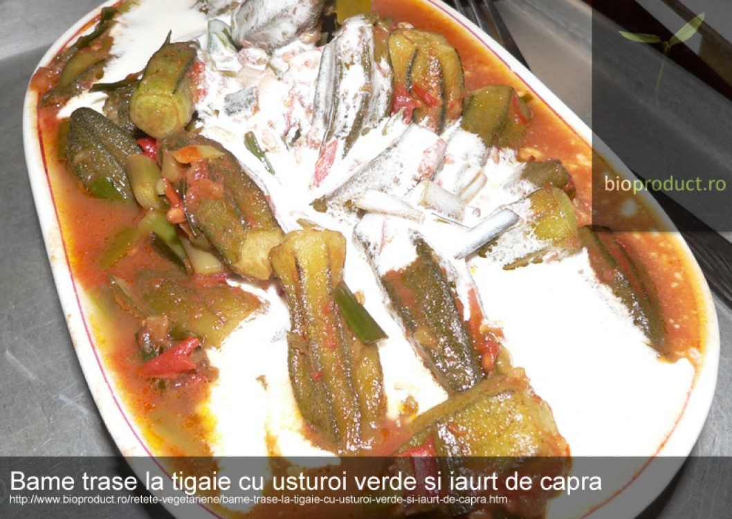 Bame trase la tigaie cu usturoi verde si iaurt de capra