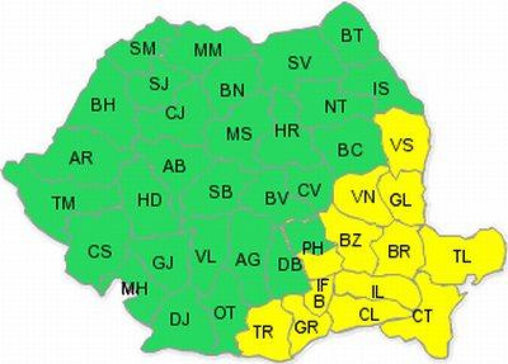 Judetele din sud-estul tarii sunt amenintate de viscol